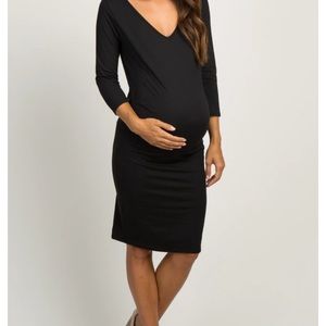 PinkBlush Black V-Neck 3/4 Sleeve Maternity Dress